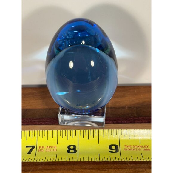 Baccarat Solid Blue Crystal Egg on Pedestal. - Picture 9 of 11